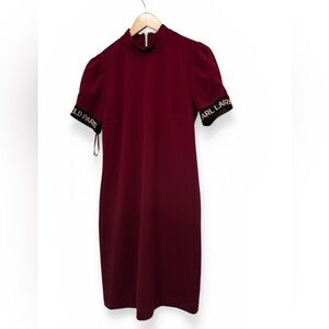 Karl Lagerfeld Paris Burgundy Midi Dress with Black Trim Size 8